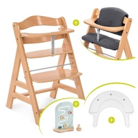 Hauck Hochstuhl Alpha Plus Natur, Holz Baby Kinderhochstuhl, Sitzauflage & Play Tray Basis - verstellbar beige