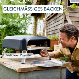 Tefal Pizzaofen "Jamie Oliver by Tefal Pizza Pronto, kompakter Gaspizzaofen für Zuhause", schwarz, B:45cm H:30cm T:58,3cm, Pizzaöfen, 360 drehender Pizzastein, bis zu 400 C, inkl. Pizzaschaufel, JM4168