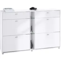 Vladon Schuhschrank, Weiß, Holzwerkstoff, 155.5x95x28 cm, Garderobe, Schuhaufbewahrung, Schuhschränke