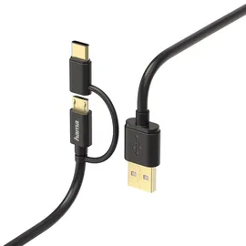 Hama 2in1 Micro-USB-Kabel mit USB-C-Adapter 1m Schwarz