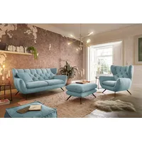 KAWOLA Sitzgruppe CHARME Sofa Sessel Hockerbank Cord hellblau
