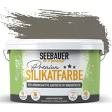 SEEBAUER diy Silikatfarbe Dunkelgrau 10L für Innen (No. 200 Smooth Grey) Atmungsaktive Mineralfarbe für Allergiker - Abwaschbare Wandfarbe - Grautöne hohe Deckkraft