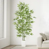 YOLEO Kunstpflanze Bambus 180cm, Künstliche Pfanzen Groß, realistischer Bambusbaum, mit weißem Topf, Kunstbaum, Fake Pflanze für Wohnzimmer, Büro, Garten, Indoor Dekor, Housewarming Geschenk