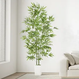 YOLEO Kunstpflanze Bambus 180cm, Künstliche Pfanzen Groß, realistischer Bambusbaum, mit weißem Topf, Kunstbaum, Fake Pflanze für Wohnzimmer, Büro, Garten, Indoor Dekor, Housewarming Geschenk