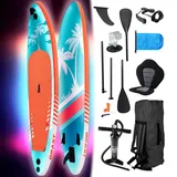 BRAST SUP Board mit LEDs | Aufblasbares Stand up Paddling Set | 320x81x15cm | 4 Designs | LED-Beleuchtung | 200kg Tragkraft | 5 Jahre Garantie | 2in1 Paddel Kajak-Sitz Action-Cam-Halterung Fußschlaufe