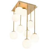 Qazqa - Moderne Deckenleuchte I Deckenlampe I Lampe I Leuchte Gold mit Opalglas 9 Lichter - Athens I Wohnzimmer I Schlafzimmer - Stahl Qu... - Gold