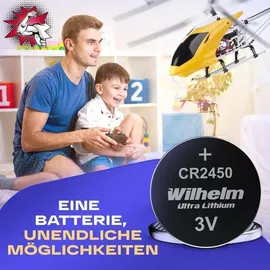 Wilhelm 10 x CR2450 WILHELM Lithium Knopfzelle 3V 600mAh ø24,5x5,0mm Batterie DL2450