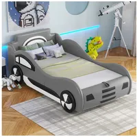 Fanttik Rennwagenbett Kinder Autobett mit Stauraum & Lattenrost Auto-Design Flachbett grau
