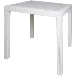 Dmora Gartentisch Agrigento, Quadratischer Gartentisch, feststehender Couchtisch in Rattan-Optik, 100 % Made in Italy, 80x80h72 cm, Weiß