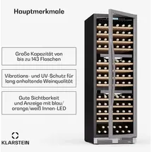 Klarstein Vinovilla Trio Weinkühlschrank – 144 Flaschen 3 Zonen 5–20°C, LED-Beleuchtung, UV-Schutz, freistehend, Weinklimaschrank