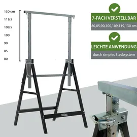 Trutzholm Arbeitsbock Stahl 80-130 cm schwarz grau 7-fach höhenverstellbar bis 400 kg