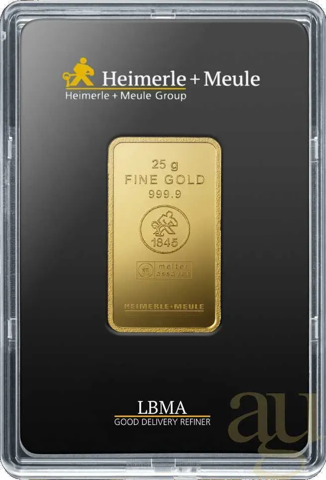 25 Gramm Goldbarren Heimerle + Meule