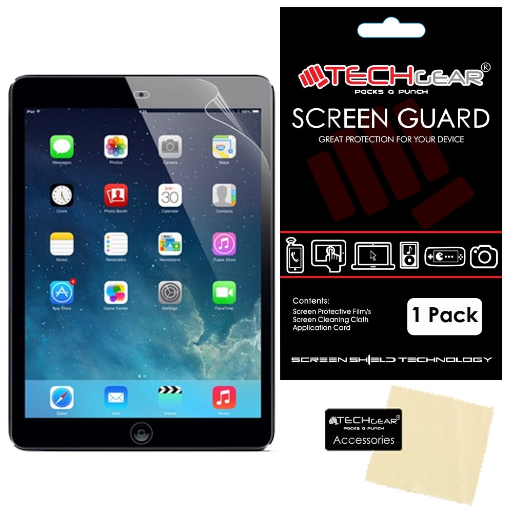 TECHGEAR Displayschutz für iPad Air 2 / iPad 6 (9,7 zoll) - Ultra Klare Schutzfolie für Apple iPad Air 2 (9,7 zoll) mit Reinigungstuch + Applikationskarte