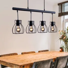 ETC Shop LED Hängeleuchte, 4-Flammig, Käfig-Design, schwarz, L 77 cm