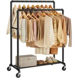 Songmics Kleiderständer, mit Kleiderstangen und Ablage, bis 110 kg belastbar, Industrie-Design, für Schlafzimmer, Ankleidezimmer, schwarz HSR60B