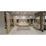 Xlmoebel Komplettschlafzimmer Neues Schlafzimmermöbel-Set mit Bett, 2 Nachtschränken, Kommode, (6-tlg., Bett + 2x Nachttische + Kleiderschrank + Kommode + Spiegel), Hergestellt in Europa weiß