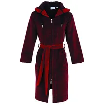 Carl Ross Damenbademantel 571410, Midilänge, Velours, Kapuze, 2-Wege Reißverschluss, Melange-Optik rot 32/34