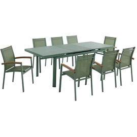 MYLIA Garten-Essgruppe: Tisch ausziehbar 180/240 cm + 8 stapelbare Sessel - Aluminium - Grün - NAURU von MYLIA