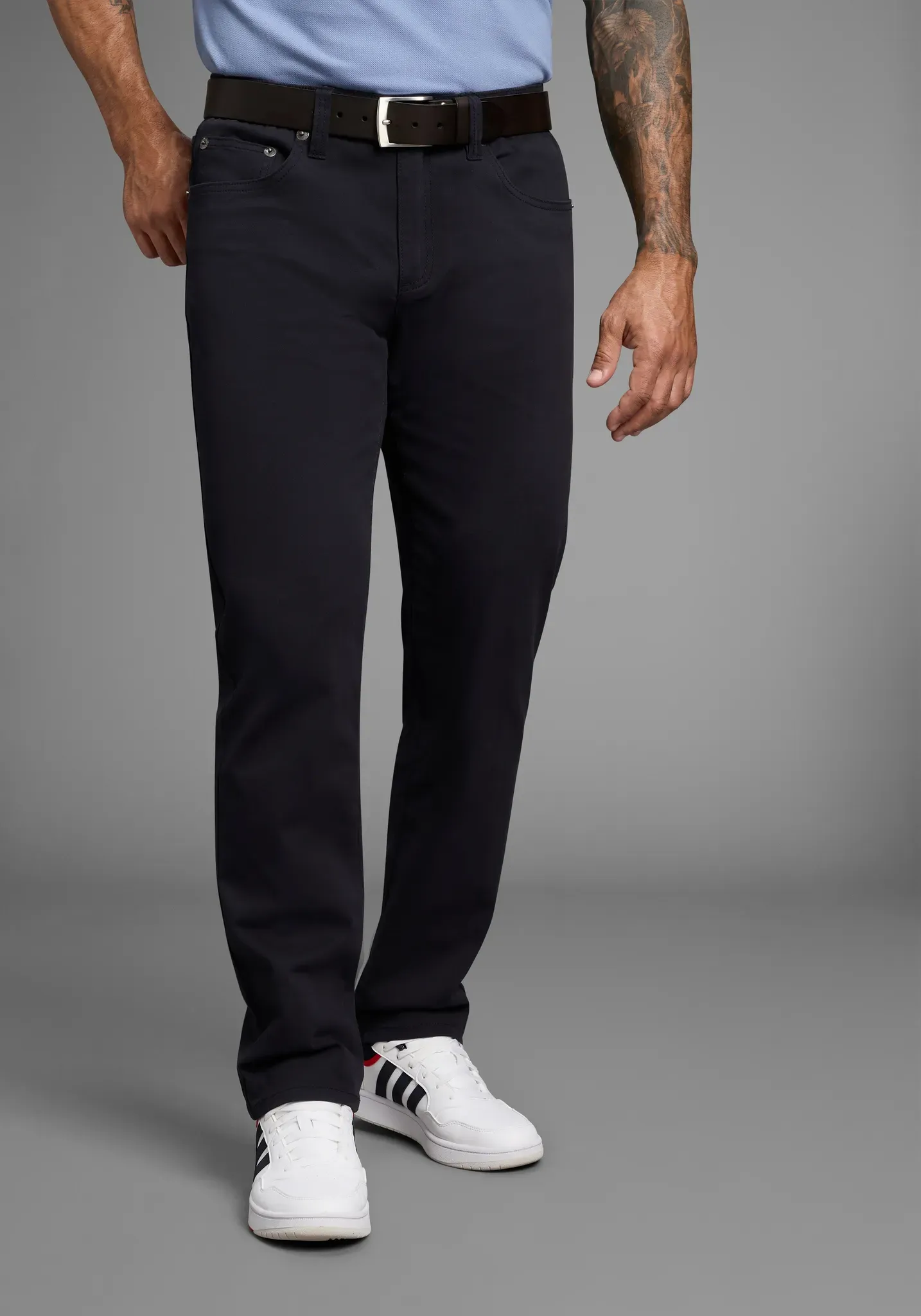 5-Pocket-Hose MAN'S WORLD, Herren, Gr. 25, N + U Gr, blau (marine), Obermaterial: 98% Baumwolle, 2% Elasthan, comfort fit lang, Hosen 5-Pocket-Hose, Stretchhose mit Dehnbund