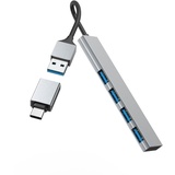 Hama USB-Hub Slim inkl. USB-C-Adapter, 4x USB-A 3.0, USB-A 3.0 [Stecker] (200141)