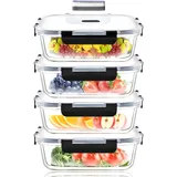 ERUIV Meal Prep Boxen Glas, [4 Behälter + 4 Deckel] Meal Prep Glas-1520ml, Frischhaltedosen Glas, Gefrierdosen Set Mit Dampfventil, Glasdose transparent Mit Deckel, BPA-freie Vorratsdose Glas