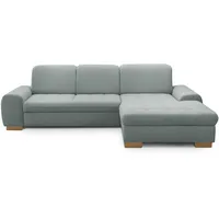 CAVADORE Sofaecke Lexi im Landhausstil / Schlafsofa in L-Form mit XXL-Longchair rechts und Federkern / Inkl. Bett, Bettkasten und Kopfteilfunktion / 275 x 82-99 x 173 / Flachgewebe: Hellblau