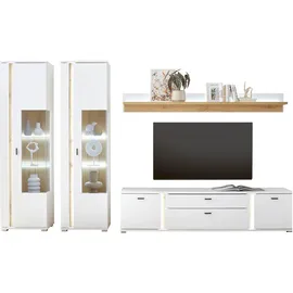Home Affaire Wohnwand HOME AFFAIRE "LONG ISLAND", weiß (weiß, eiche), B:330cm H:200cm T:42cm, Holzwerkstoff, Kastenmöbel-Sets, Wohnwand, in moderner Trendfarbe,inklusive senkrechter Beleuchtung,Breite 330 cm