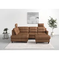 Ecksofa SIT & MORE "Farö L-Form" Sofas Gr. B/H/T: 251cm x 90cm x 187cm, Microfaser, Ottomane links, ohne Bettfunktion-ohne Bettkasten, braun (cognac) inklusive Federkern, wahlweise mit Bettfunktion und Bettkasten