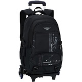 Schulranzen mit Rollen Jungen Grand Rucksack Trolley Kinder Schultasche mit Rollen Teens Trolley Schulranzen Computertasche Männer Schwarz 33x21x52cm