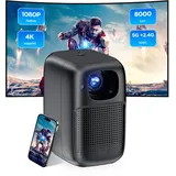 HDeye V1 Mini Beamer Handy Klein Tragbarer Projektor Heimkino 5G+2.4G WiFi Bluetooth 1080P 4K für iOS/Andorid/Laptop Schwarz