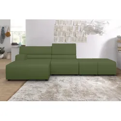 Ecksofa EGOITALIANO "Babouche, Designsofa mit außergewöhnlichem Sitzkomfort zum Wohlfühlen", grün (sprite), B:384cm T:98cm, Leder CAREZZA (echtes Rindsleder) ist ein Naturleder, dass die ursprünglichen Eigenschaften der Haut nicht verändert. Das Vorhandensein von verheilten Narben, Körnungsunterschiede, Falten, Adern, Unterschiede in den Farbtönen und andere Spuren, die die Natur auf diesen Fellen hinterlassen hat, sind ein Beweis für die absolute Echtheit und das Zeugnis ihres großen Wertes., Sofas