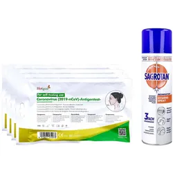 4x Hotgen Coronavirus Nasentest + Sagrotan Hygiene-spray
