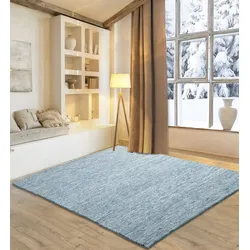 Wollteppich MY HOME "Pirker", blau, B:70cm H:12mm L:140cm, Schurwolle, Teppiche, Wendeteppich, meliert, reine Wolle, handgewebt, Scandi, Wohnzimmer