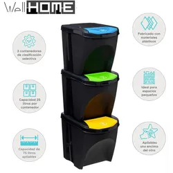 WellHome - Abfalleimer x 3 Kunststoff 25L Klassifizierung