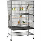 Yaheetech Vogelkäfig, Vogelvoliere Nagerkäfig mit Schmutzwanneneinsatz schwarz 52 cm x 79 cm x 132 cm