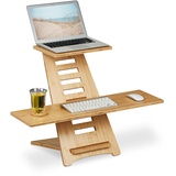 Relaxdays Stehpult Aufsatz Schreibtisch, Bambus, 2 Ablagen, höhenverstellbar, Laptop Steh-Schreibtischaufsatz, Natur