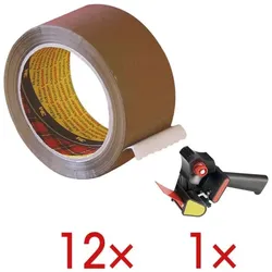 Scotch 12x Packband »Premium« inkl. 1x Packband-Abroller »H-180« braun