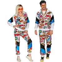Widmann - Kostüm 80er-Jahre Trainingsanzug Pop Art, leuchtet unter UV-Licht, Jacke und Hose, Comic, Jogginganzug, Retro-Style, Bad Taste Party, Karneval