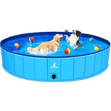 Pourbibi Hundepool für Große Hunde, Faltbare Schwimmbecken Planschbecken Dog Pool, Tragbar PVC Hundebadewanne Hundeschwimmbad für Große Kleine Hunde, 160 x 30 cm