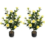 Costway Kamelienbaum, 2er Set mit Blüten 95cm Gelb,