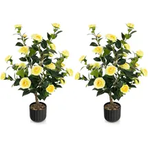 Costway Kamelienbaum, 2er Set mit Blüten 95cm Gelb,