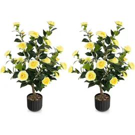 Costway Kamelienbaum, 2er Set mit Blüten 95cm Gelb,