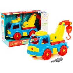 LEAN Toys Spielzeug-Auto Kran Transport Kunststoffkran Baustelle Spielzeug Set Schraubenzieher blau