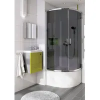 KOLMAN Komplettdusche Funkia Halbrund Duschkabine mit Duschwanne, BxT: 90x90 cm, Sicherheitsglas, 185 cm, Grafit Glas, Ablaufgarnitur Gratis 90 cm x 90 cm