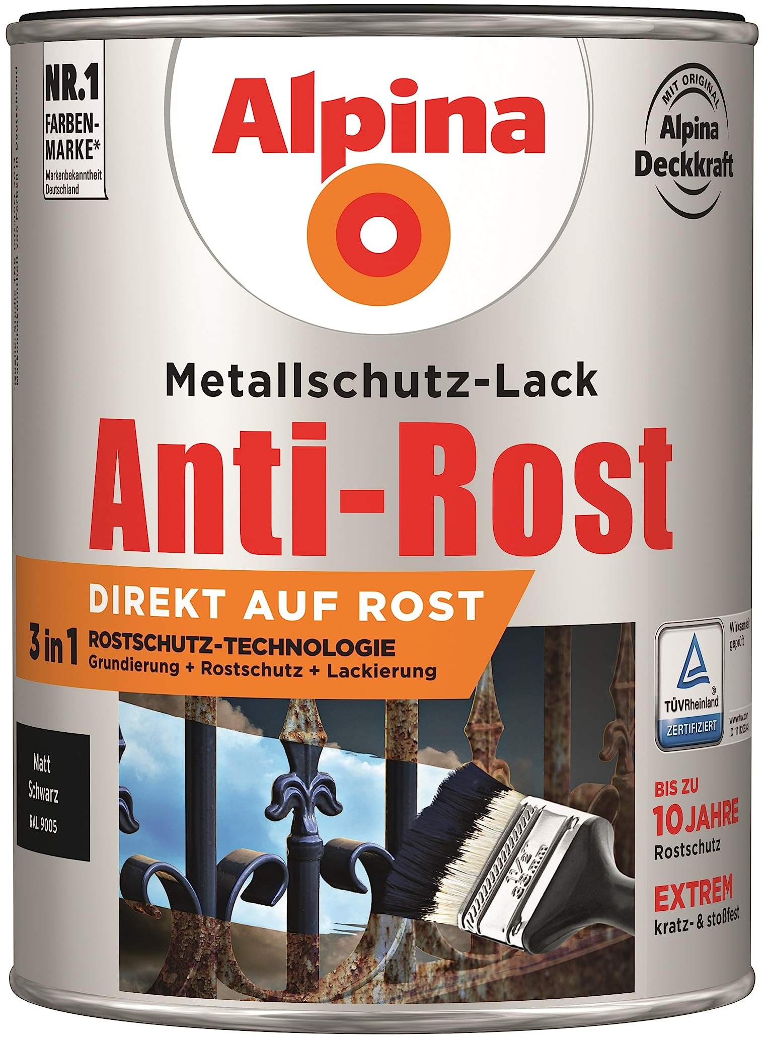 Alpina Metallschutzlack Anti-Rost Schwarz 2,5 Liter matt