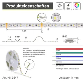 Longlife LED Strip 24V LED Streifen 7,5M 15W/m 60LED/m 12mm Farbwechsel - Lichtfarbe: RGB+600...
