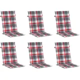 vidaXL Gartenstuhlauflagen für Hochlehner 6 STK., Gartenstühle Sitzauflagen, Sitzkissen Polsterauflagen UV-Beständig, Hochlehner Auflagen, Rot Karomuster Stoff