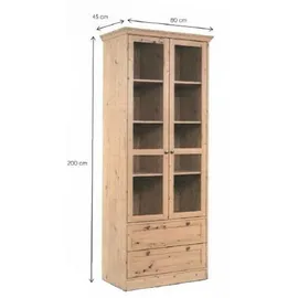 Livetastic Vitrine Eiche Artisan, Metall, 3 Fächer, 2 Schubladen, 80x200x45 cm, Esszimmer, Vitrinen