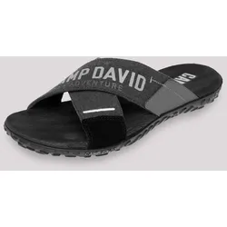 Pantolette CAMP DAVID, Herren, Gr. 41, schwarz, Textil, Leder, Synthetik, bedruckt, bestickt, casual, Schuhe, mit Stickerei