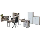 BMG Möbel Büromöbel Arbeitszimmer Komplett Office Edition in Sonoma Eiche/Weiss Matt (Set 6)